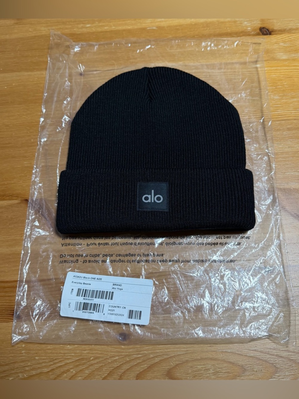 ALO Yoga Black Ribbed Fold-Over Beanie